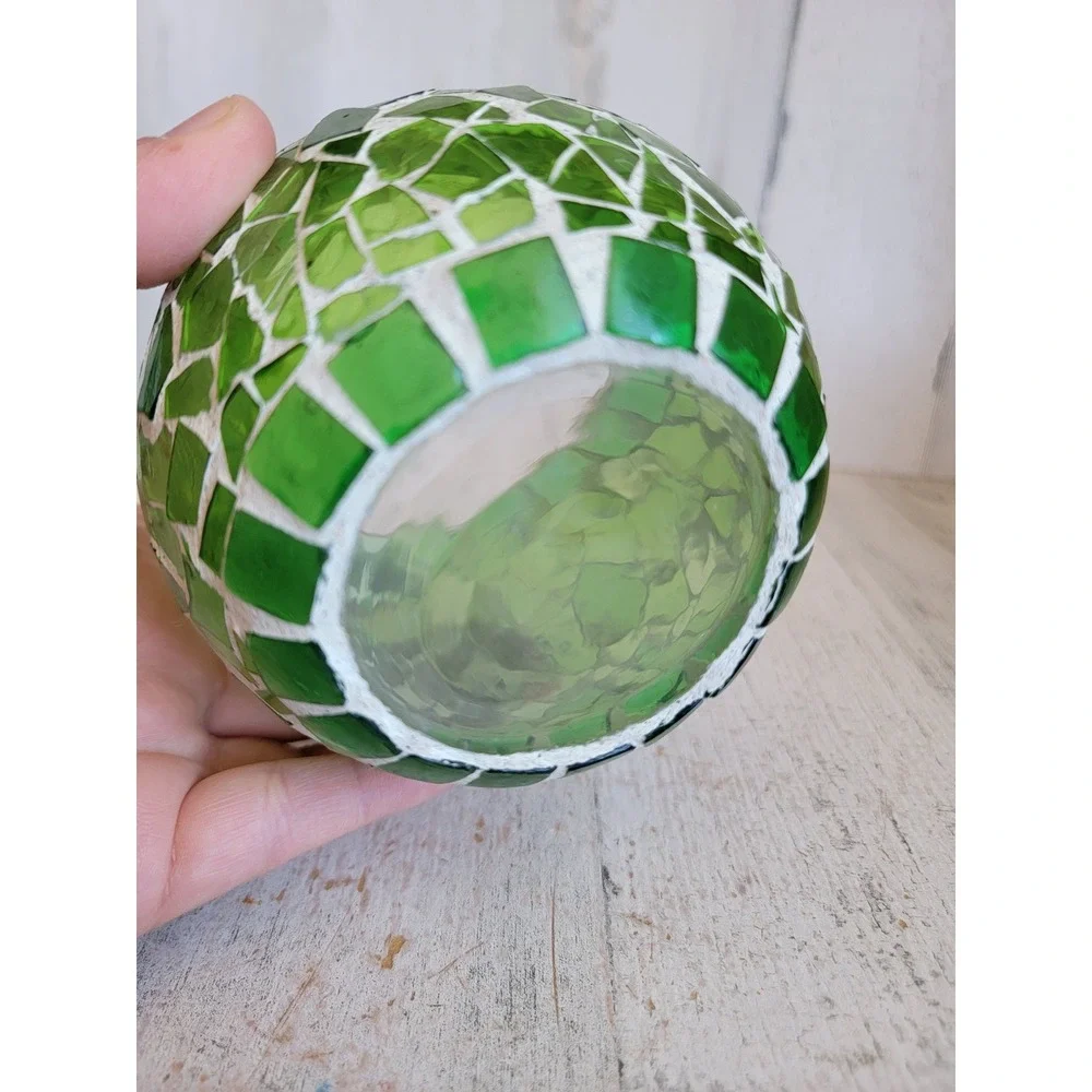 Tea light stained glass green vintage candle holder unique home decor figure